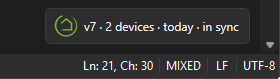 Editor status marker reading v7, 2 devices, today, in sync